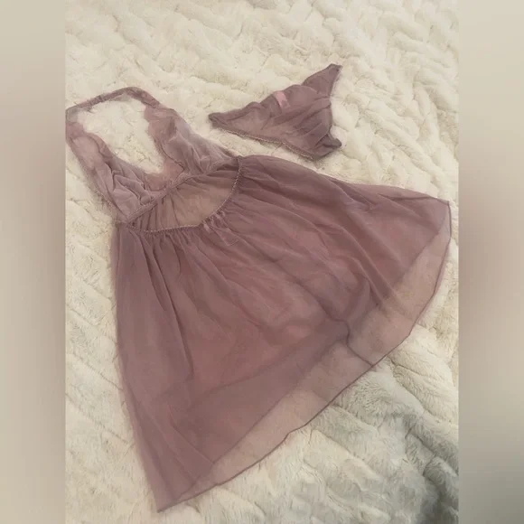 VERY SEXY Victoria’s Secret Small completely sheer lace trim halter babydoll set - Picture 8 of 12